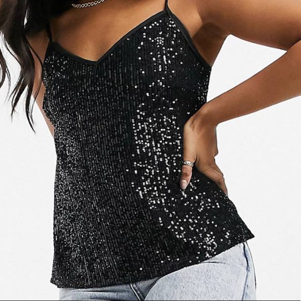 Sequin black cami top